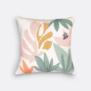 Housse de coussin Maranao en coton, recto brodé et verso uni