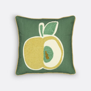 Housse de coussin pommes en coton imprimé recto verso avec finition passepoilée