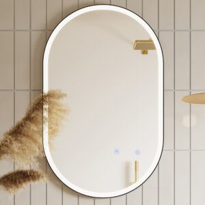 Miroir lumineux ALARICO ovale avec contour noir et éclairage LED blanc
