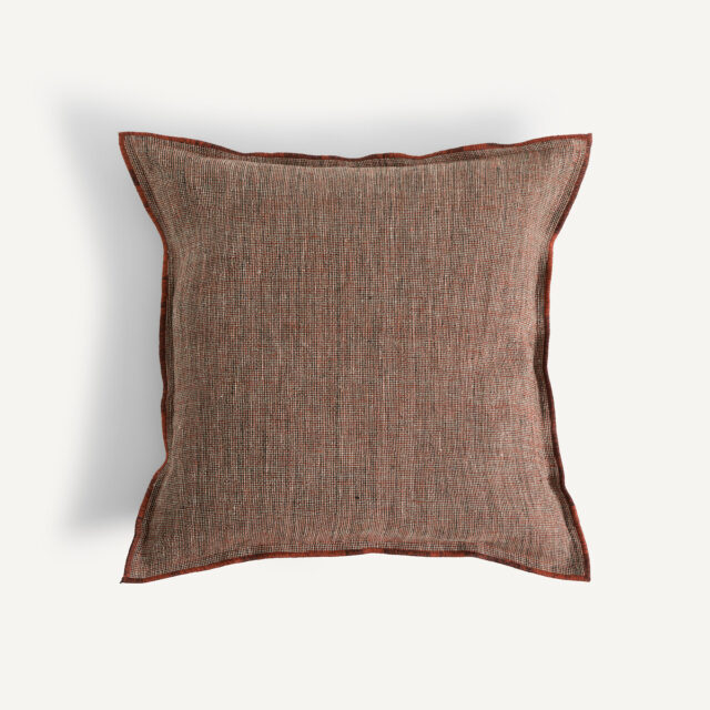 Housse de coussin Missia en lin tissé teint avec biais contrasté
