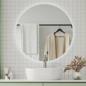 Miroir Vente-unique.com ROMULA ovale sans contour avec LEDs intégrées pour salle de bain