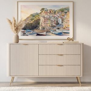 Buffet Joudy Casanova Paris beige aux lignes sobres, format bas et allongé