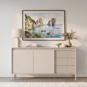 Buffet Alina Casanova Paris beige à trois tiroirs, pieds de 15 cm
