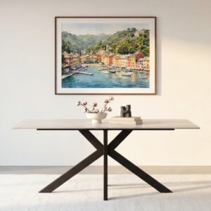 Table à manger Rami blanche, aux dimensions annoncées de 180 par 90 cm