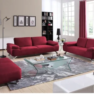 Canapé POLKA rouge trois places en microfibre avec pieds en métal