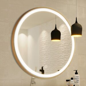 Miroir lumineux NUMEA rond doré avec LEDs blanches et commande tactile