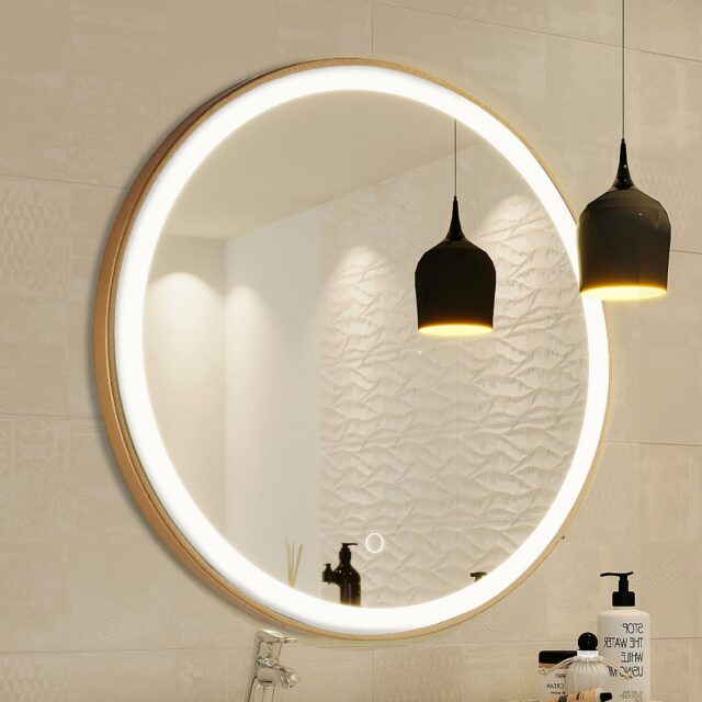 Miroir lumineux NUMEA rond doré avec LEDs blanches et commande tactile