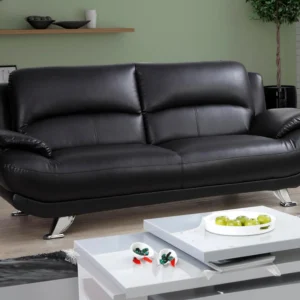 Canapé MUSKO noir trois places avec accoudoirs et pieds en métal