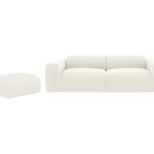 Canapé POGNI Maison Céphy blanc en bouclette avec pouf assorti