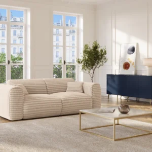 Canapé convertible POGNIA beige en velours côtelé avec accoudoirs