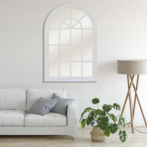 Miroir fenêtre MONTESQUIEU blanc effet vieilli, format vertical de 80 par 120 cm