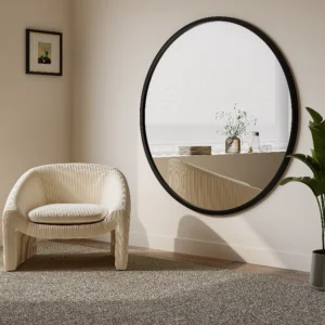 Miroir ZANG rond à cadre noir en bois de paulownia fixé au mur