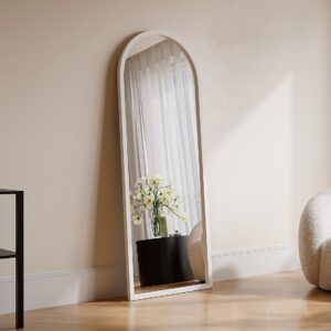 Miroir arche SHANGI blanc en paulownia, à poser ou fixer au mur