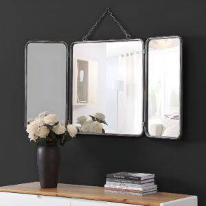 Miroir de barbier CERRONE triptyque en métal gris métallisé à suspendre au mur