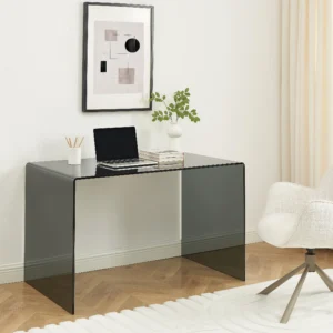 Bureau ELSTRON en verre trempé fumé noir avec plateau rectangulaire