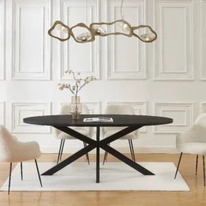 Table LINIOMA noire avec plateau en placage chêne et piètement croisé