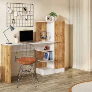 Bureau MILARIA asymétrique naturel et blanc avec niches et porte battante