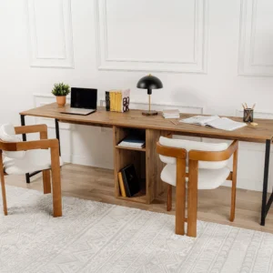 Bureau double DERVILO naturel et noir avec deux postes et rangements