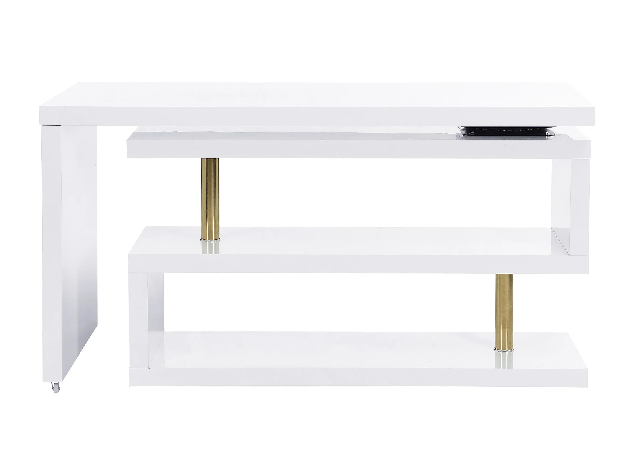 Bureau extensible avec plateau pivotant 360°- MDF laqué - Blanc et doré - NICEPHORE II