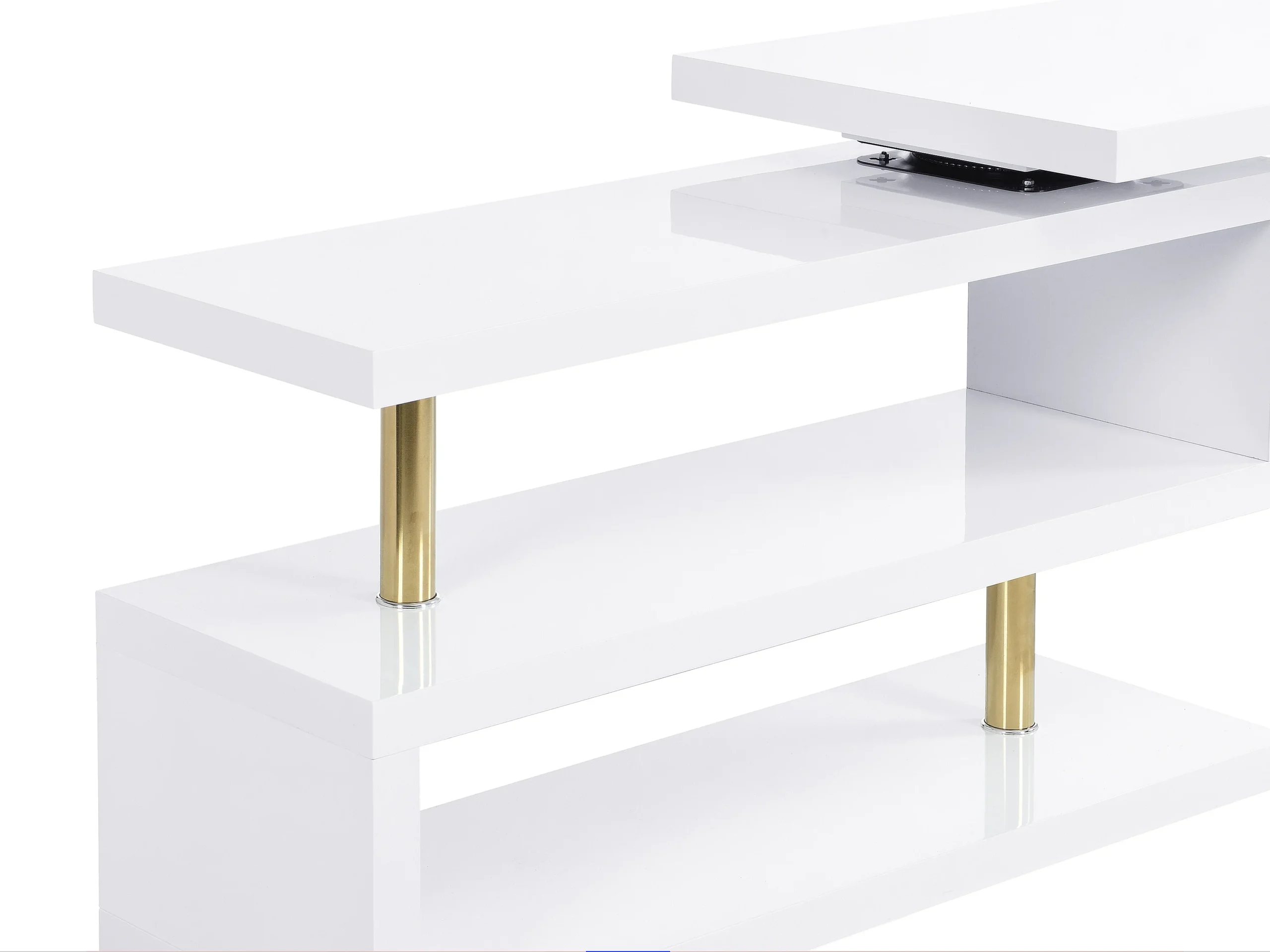 Bureau extensible avec plateau pivotant 360°- MDF laqué - Blanc et doré - NICEPHORE II