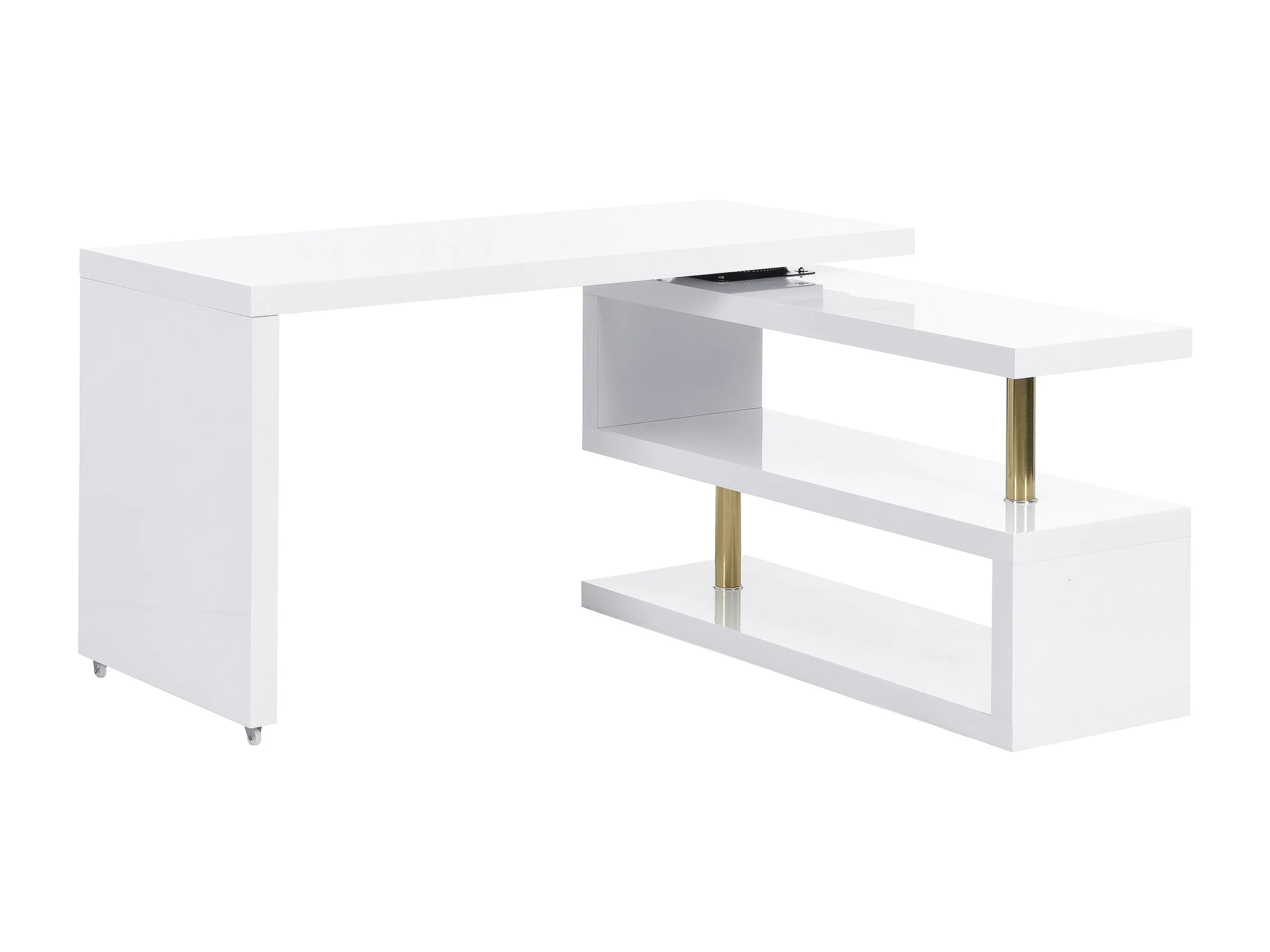Bureau extensible avec plateau pivotant 360°- MDF laqué - Blanc et doré - NICEPHORE II