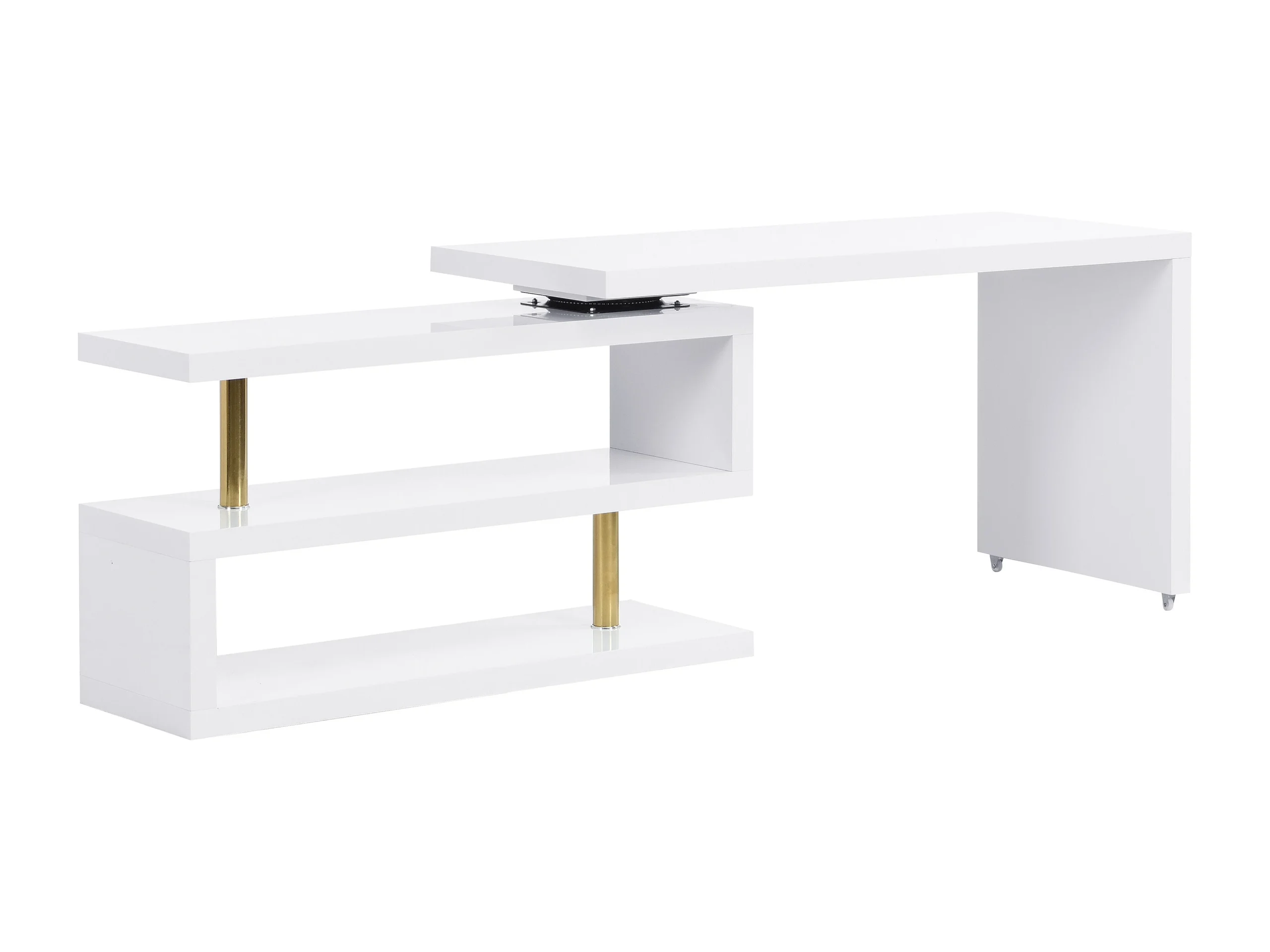 Bureau extensible avec plateau pivotant 360°- MDF laqué - Blanc et doré - NICEPHORE II