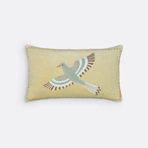 Housse de coussin Afti rectangulaire en velours de coton brodé d’un oiseau