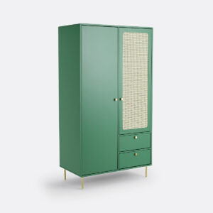 Armoire enfant Redpop avec porte cannée, tiroirs, étagères et penderie