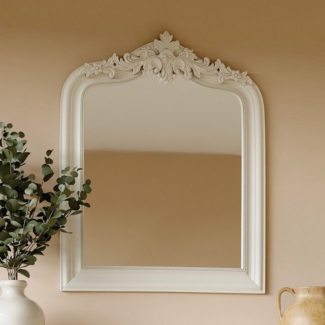 Miroir trumeau NOVARA blanc mat avec cadre moulé en bois de paulownia