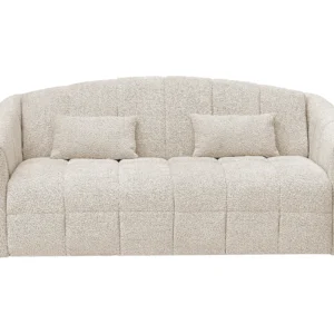 canapé RETUNA convertible beige en bouclette, trois places avec matelas de 20 cm