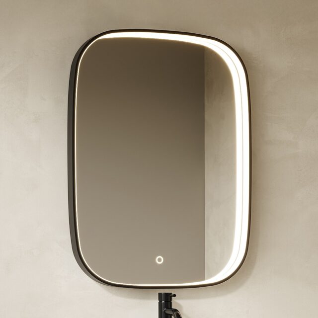 Miroir RISOLINA rectangulaire à éclairage LED et contour noir mat