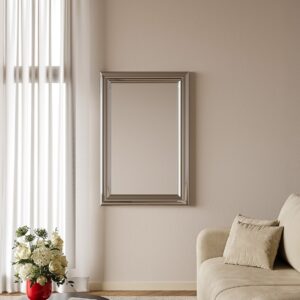 Miroir mural BORAYA rectangulaire chromé, suspendu au mur, format vertical