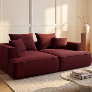 Canapé PINETA trois places en chenille bordeaux à assise profonde