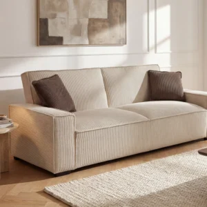 Canapé convertible SEKOTA beige en velours côtelé avec accoudoirs