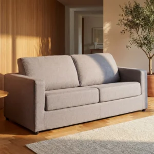 Canapé convertible DONETO gris avec accoudoirs et couchage deux places