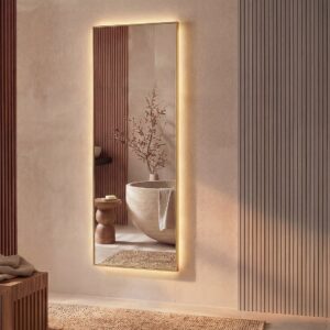 Miroir lumineux ORINELIA vertical doré avec éclairage LED et fonction anti-buée