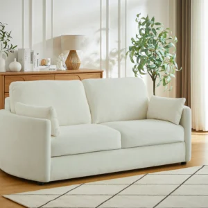Canapé convertible BAGOMI beige texturé ouvert avec couchage à mémoire de forme