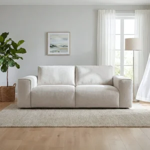 Canapé convertible POGLO beige texturé avec accoudoirs et couchage express