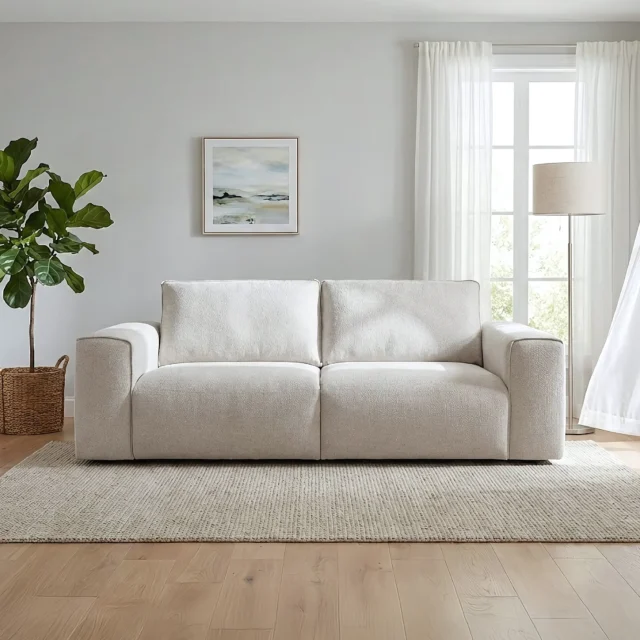 Canapé convertible POGLO beige texturé avec accoudoirs et couchage express