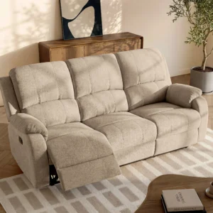 Canapé BRODY trois places taupe en microfibre avec mécanisme relax manuel
