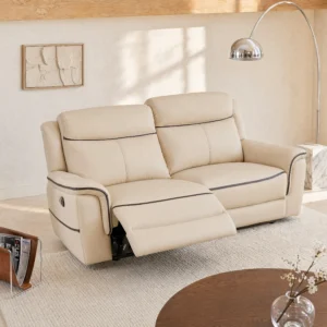 Canapé ADELIO trois places beige en cuir avec relax électrique