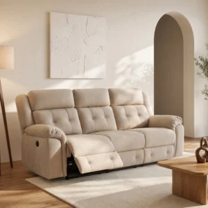 Canapé relax électrique ORTIANO beige en microfibre avec repose-pieds inclinable
