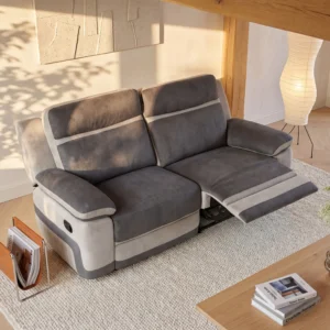 Canapé relax TALCA trois places anthracite à bandes gris clair en microfibre