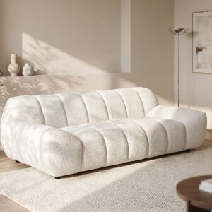 Canapé SORIELI deux places blanc en tissu bouclette matelassé