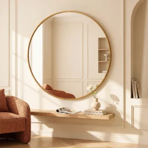 Miroir RONDIA rond doré de 150 cm avec cadre en métal mural
