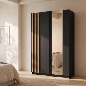 Armoire CALELA à portes coulissantes avec miroir et penderie intégrée