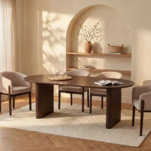 Table NEVILI Maison Céphy en manguier massif, teinte naturelle foncée et détails dorés