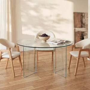 Table à manger ADAMO ronde en verre trempé avec piètement transparent