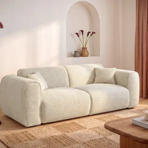 Canapé convertible POGNIA beige en velours côtelé avec couchage express