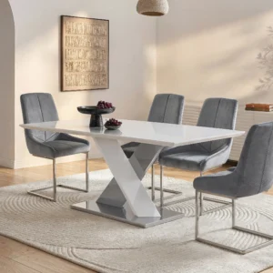 Table à manger SALVA laquée blanc et anthracite avec piètement contemporain